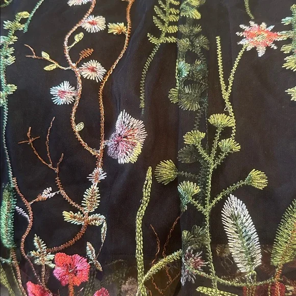 Black Tulle Embroidered Floral Maxi Skirt Romantic Sheer Overlay Boho NWOT Large - Picture 15 of 17
